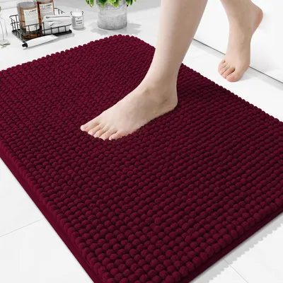 Image de Tapis de bain en microfibre, 51x76 cm, couleur bordeaux, antidérapant, absorbant, lavable en machine