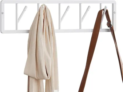 Produktbild von WOLTU Wandgarderobe, mit 5 drehbaren Garderobenhaken, aus Metall, Weiß