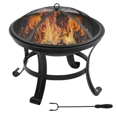 Produktbild von Feuerstelle fš¹r den Garten, Stahl-Feuerstelle mit Funkenschutz und Schš¹rhaken fš¹r Lagerfeuer, ? 55 x 50 cm, Schwarz