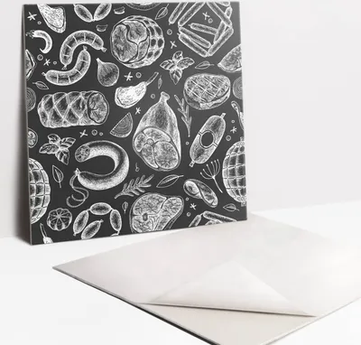 Produktbild von Fliesenaufkleber Set - 9 Stück Selbstklebende PVC Fliesen-Designs - Für Bad und Küche 30 x 30 - Zeichenthema des Essens