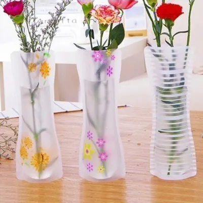 Produktbild von 3Pcs Tragbare Umweltfreundliche Blume Nette Faltbare Vase Hochzeit Büro Home Dekoration Zufällig PVC Kunststoff Blume Vase