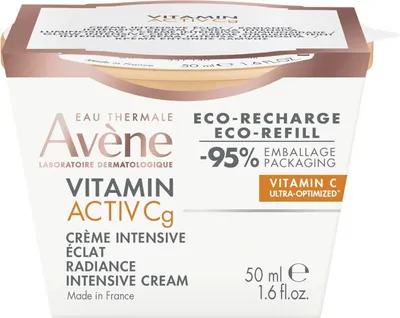 A close-up studio shot of an Avene Vitamin Activ Cg Radiance Intensive Cream refill packaging.