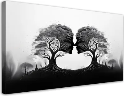 Image de Tableau sur toile « Baumkuss » noir et blanc 80 x 40 Feeby Tableau noir et blanc prêt à accrocher au mur