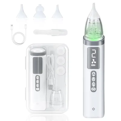 Produktbild von Elektrischer Baby-Nasensauger,Nasenschleimentferner mit 3 Saugstufen, Anti-Backflow, LED Licht, Musikfunktion, 3 Silikonaufsätze, USB-Ladekabel