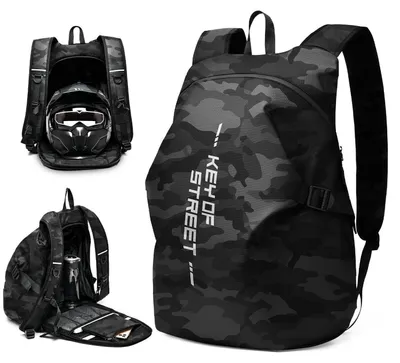 Produktbild von Motorrad Rucksack Wasserdicht Helmrucksack Herren Damen 45L Reflektierend Camouflage Schwarz