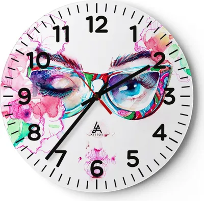 Produktbild von Wanduhr - Rund - Glasuhr - Gläser Augapfel weiblich Farbe - 30x30cm - Schleichendes Uhrwerk - Lautlos - zum Aufhängen bereit - Dekoration Modern - Wanddekoration aus Glas - C4AR30x30-3091