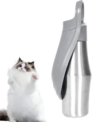Produktbild von Grau - 750 ml - Tragbare rostfreie Stahlwasserkanne für Haustiere - Leckfreie kleine Reiswasserkanne für Hunde - Wasserflasche für Haustiere - Ideal für Hundeausflüge und -wanderungen