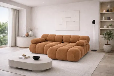 Image de Canapé d'angle modulaire en L tissu velours Salvador, beige foncé, configuration ? droite, Selia