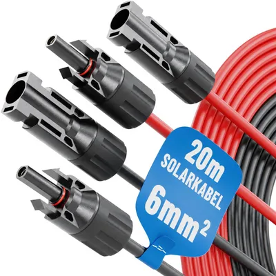 Produktbild von Solarkabel 6 mm², 2×20 m (1 Paar), PV-Verlängerungskabel mit MC4-Steckern, beidseitig konfektioniert, für Solarmodule & Balkonkraftwerke