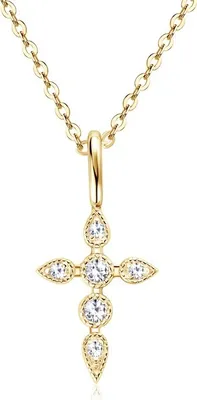 Produktbild von ROUGEMONT Moissanit Kreuz Halskette 925 Silber Gold