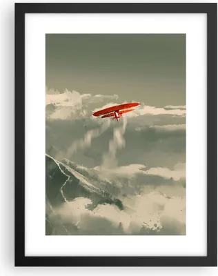 Produktbild von Gerahmtes Poster - Schwarzer Rahmen - Rot Flugzeug Berge - 30x40 cm - Wand Bild - Wanddeko - Wandbilder - Kunstposter - Wandposter - Bilderrahmen - Bilder - Kunstdruck - P2BPA30x40-4854