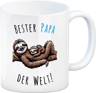 Produktbild von Faultier Papa mit Kind Kaffeebecher mit Spruch Bester Papa der Welt