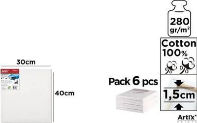 Produktbild von Keilrahmen 30 x 40 x 1,5 cm, 280 g/m² (6 Stück) – Artix
