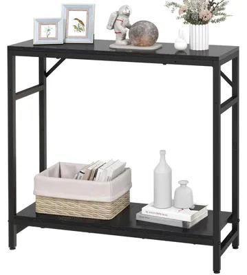 Image de Table console à 2 niveaux, 75 x 24 x 75 cm, noire, style industriel