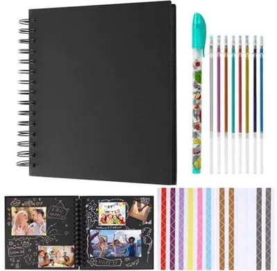 Produktbild von Ultiluxe Fotoalbum - DIY Scrapbook mit Stift - Fotobuch zum Selbstgestalten - 60 Seiten - Mit Zubehör - 21 x 21 cm - Schwarz