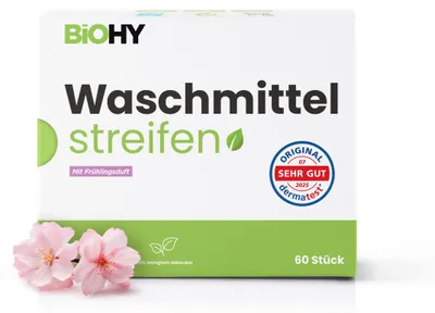Produktbild von BiOHY Waschmittel Blätter, Waschmittel Streifen, Reisewaschmittel, wasserlösliches Waschpapier – 60 Blätter (1er Pack) / Frühling