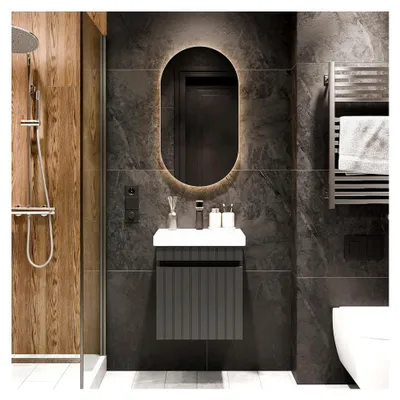 Produktbild von Badmöbel Set mit Waschbecken und Unterschrank 50 x 60 x 35 cm Anthrazit, Keramik Waschtisch mit Schublade