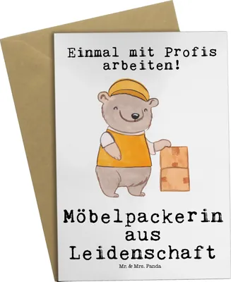 Produktbild von Mr. & Mrs. Panda Grußkarte Möbelpackerin Leidenschaft - Weiß - Geschenk, Spruch, einladungskarten, osterkarte, Umzugsfirma, Umzugsservice, Beileidskarte, osterkarten