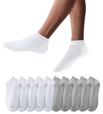 Produktbild von Sneaker Socken Herren Damen 10 Paar Kurze Halbsocken Baumwolle Uni 43-46 Weiß Grau