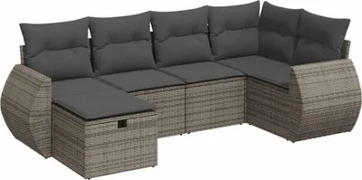 Produktbild von vidaXL 6-tlg. Garten-Sofagarnitur mit Kissen Grau Poly Rattan