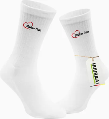Produktbild von Huuraa Uni Socken Meilleur Papa Cœur 42/46 White Baumwolle Tennissocken Geschenkidee