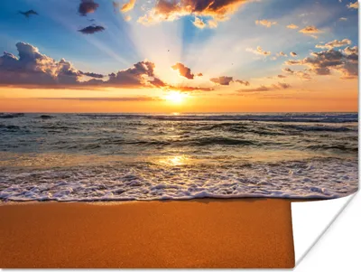 Produktbild von MuchoWow® Poster Strand - Sonnenuntergang - Meer - Wolken - Horizont 80x60 cm - Kunst für zu Hause