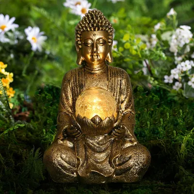 Boeddha-Figur mit Solarleuchte, 26,5 cm, Garten-Deko