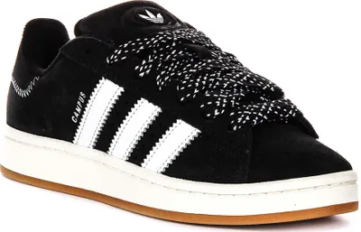 A close-up studio shot of a black Adidas Campus 00S sneaker.