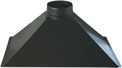A black metal range hood exhaust vent with a circular opening at the top.