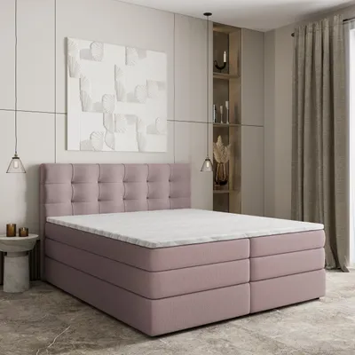 Produktbild von Masseno Boxspringbett AREZI 140x200 cm Komplett-Set mit Bonell Matratze und Topper, Polsterbett mit Bettkästen -Rosa, SORO 61