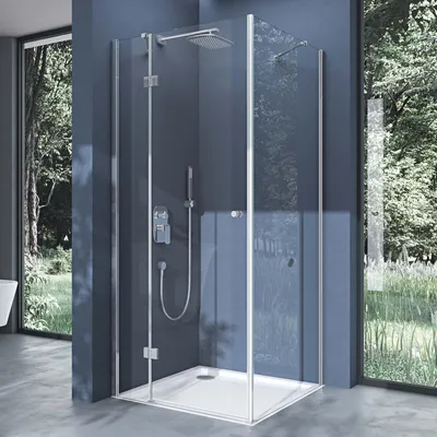 Image de doporro Cabine de Douche en Angle Transparent 100x100x190cm Paroi de Douche Montage Réversible Porte Pivotante Rectangulaire Ravenna05K-Plus
