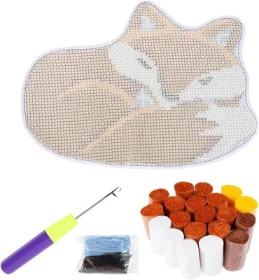 Produktbild von Borduurrei-Kit - Handgefertigtes Dekorationsmotiv - Schattiges Fuchs-Muster - 50 x 36 cm - Vielfarbig