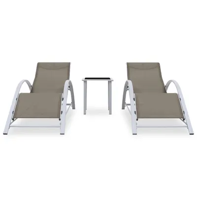 Image de Bains de soleil 2 pcs. avec table aluminium taupe