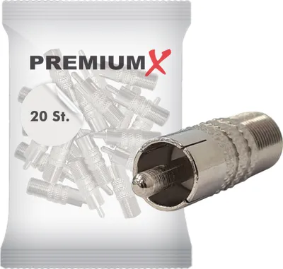 Produktbild von PremiumX 20x Cinch Stecker Koaxial Video SAT Adapter auf F-Buchse Kupplung
