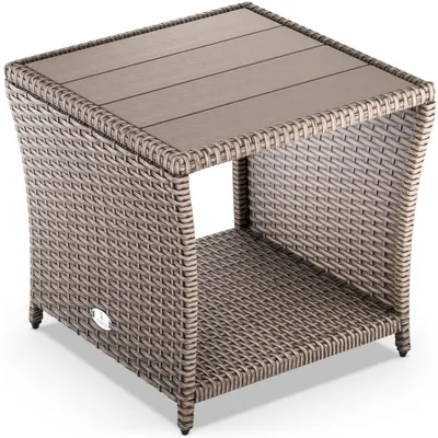 Immagine prodotto di Casaria Tavolino in Polyrattan Piano in WPC 45x45x40cm Altezza regolabile Tavolo Basso da Giardino
