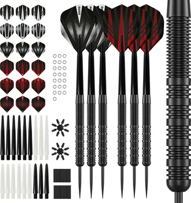 Produktbild von KOTO – Straight Black Brass Dartpfeile, 18 Gramm, Steeldarts, Inkl. Accessory Kit Steeltip 90 Stücks, 2 Sets Dartpfeile 23 G, 6x3 Flights, 6x3 Shafts