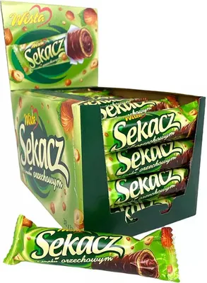 Image de Barres chocolatées polonaises Sekacz Barres gaufrées fourrées aux noisettes (38 x 32 g) Wisla