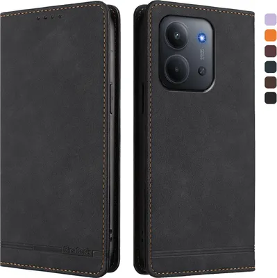 Produktbild von Hülle für Xiaomi Redmi 15C 5G/4G, Retro Kunstleder Ständer Klapphülle mit Kartenfächer und Magnetische Schwarz