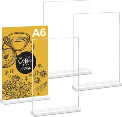 Produktbild von Set von 4 Acryl-Tischständern für A6-Karten - ideal für die doppelseitige Präsentation in Restaurant oder Café