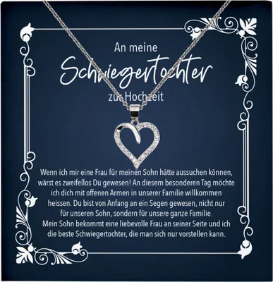 Produktbild von 22Feels Echt Silber Halskette - Schwiegertochter Geschenk Hochzeit Geburtstag Schmuck Set Frauen - Herz Anhänger, Karte