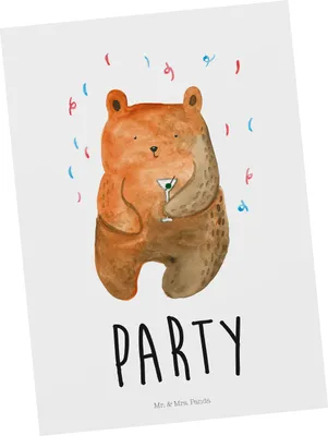 Produktbild von Mr. & Mrs. Panda Postkarte Bär Party - Weiß - Geschenk, Grußkarte, Ansichtskarten, Ansichtskarte, Postkarten, Feiern, Lustig, Teddy, bildkarte, Geburtstag