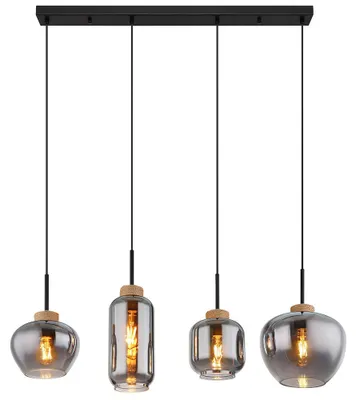 Produktbild von Pendelleuchte, Metall, Schwarz-matt, Glas Rauchfarbe, 4-Flammig
