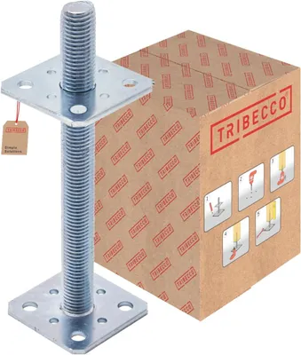 Produktbild von TRIBECCO®Pfostenträger Vertikal Verstellbarer (80 x 80 x 250 / Gewinde M 24), Stützenfuß Höhenverstellbar Verzinkt Bodenfuß Betonfuß Zum Aufschrauben Regulierbar
