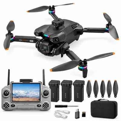 Produktbild von RC-Quadrocopter (GPS Kameradrohne, 3 Akkus, bis zu 90 Min. Flugzeit, GPS, Return-to-Home), verstellbare Kamera, Personenverfolgung, Hinderniserkennung
