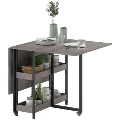 Produktbild von Esstisch mit 2 Offenen Ablagen Klappbarer Esszimmertisch Küchentisch für Kleine Räume Esszimmer 133,4x80x75cm Grau