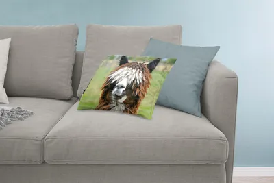 Produktbild von MuchoWow® Zierkissen Sofakissen Wohnzimmer Dekokissen 60x40 cm Alpaka - Fell - Braun - Kopfkissen - Polster mit Foto