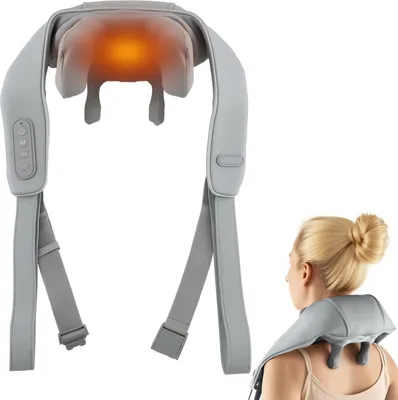 Produktbild von GOPLUS Nackenmassagegerät, 4D Shiatsu Massagegerät mit 2 Heizstufen & einstellbarer Intensität, kabelloses Massagekissen für Rücken & Beine (Grau)