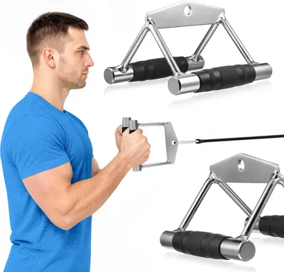 Image de Gymtek® poignée de station de musculation, poignée de traction latissimus, poignée de triceps, barre de traction pour biceps - acier + caoutchouc - pour gymnase, home gym, station de musculation, bandes d'entraînement