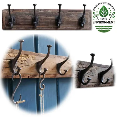 Produktbild von LS-LebenStil Vintage Wandgarderobe Dehli 50cm Teak Holz Braun 4/8 Haken Recycelt Kleiderhaken Flur Garderobe Garderobenpaneel Garderobenleiste