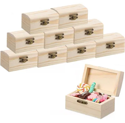 Immagine prodotto di 10 scatoline in legno, mini scrigni rettangolari, set per lavori manuali, per conservazione e decorazione